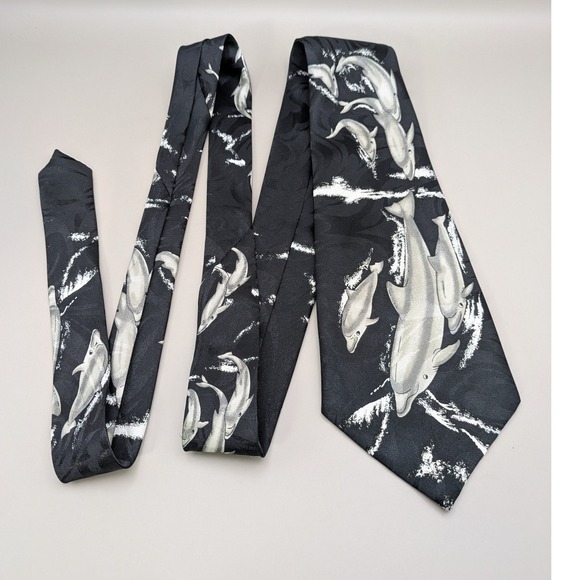 Renaissance Other - Renaissance Black Dolphins 4" Necktie Hand Made 60" Long Ocean Marine